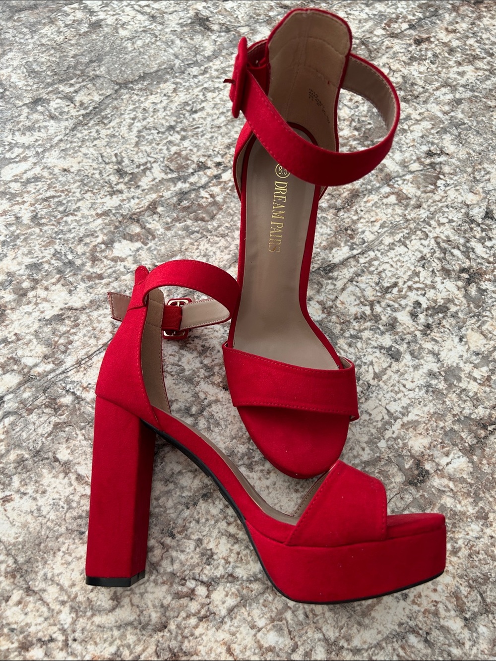 Dream Pairs Red Suede Platform Block Heel Sandals